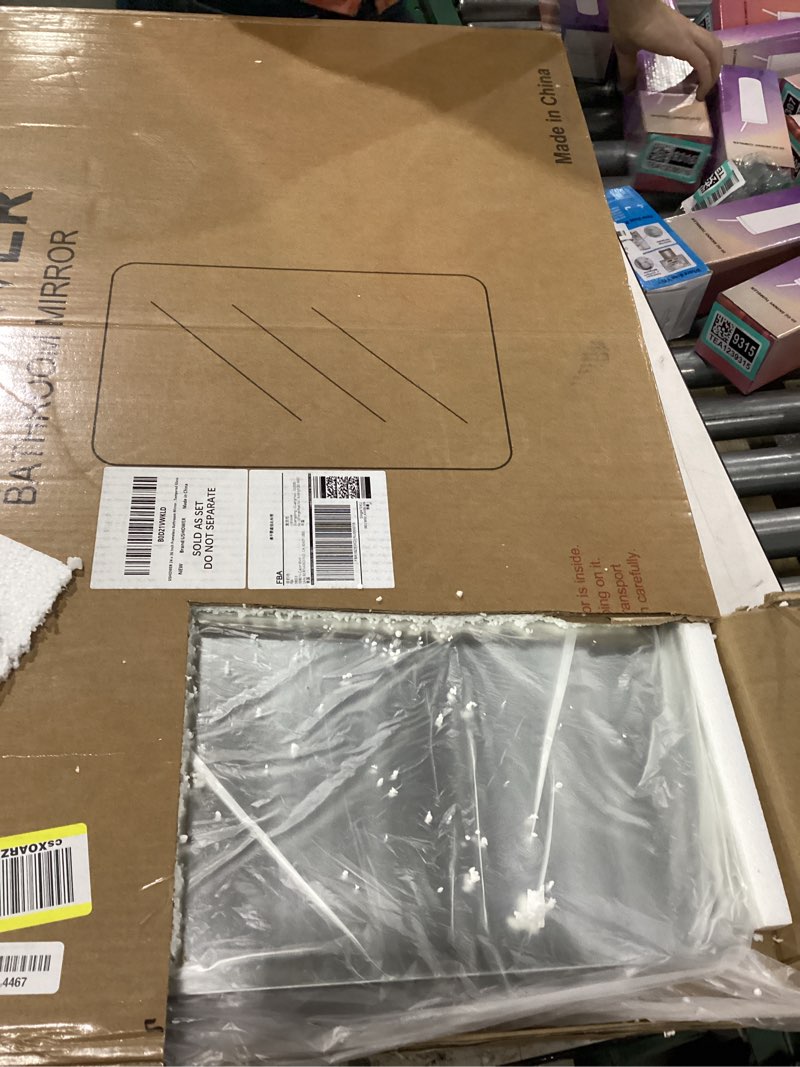 Condition photo showing New/Like New for ushower frameless bathroom mirror for over sink, 24x36 inch rectangle wall vanity mirror for bathroom, bedroom, entryway, polished edge, tempered glass frameless 24"l x 36"w