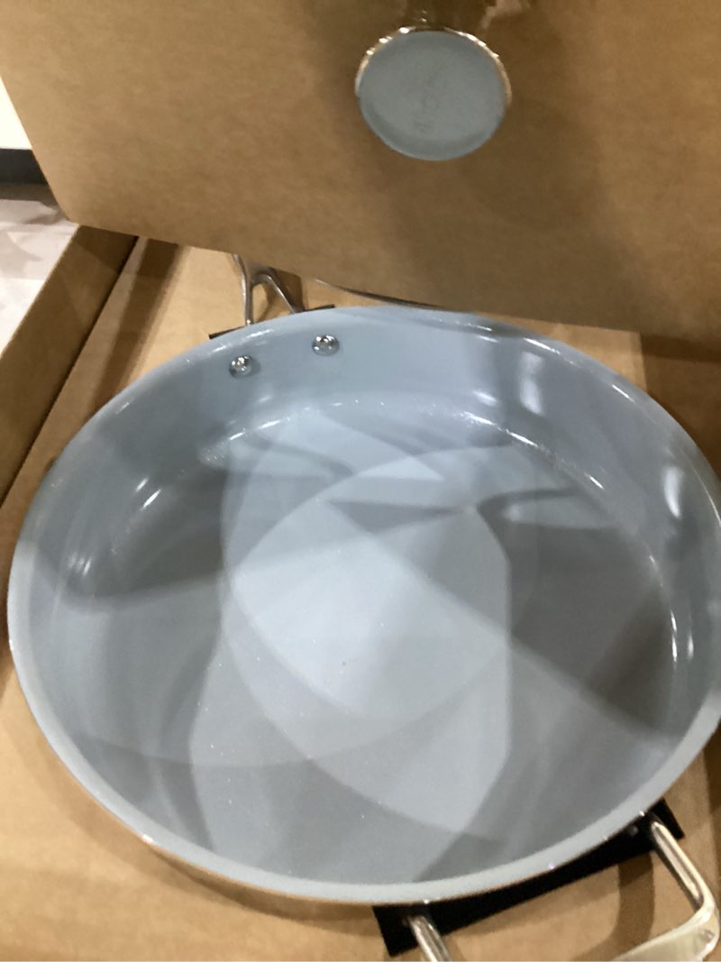 Condition photo showing Good Condition for nonstick sauté pan with lid 5 qt deep frying pan with stainless steel helper handle 12 inch large skillet ceramic jumbo cooker for healthy cooking, induction compatible cookware, pfoa free blue