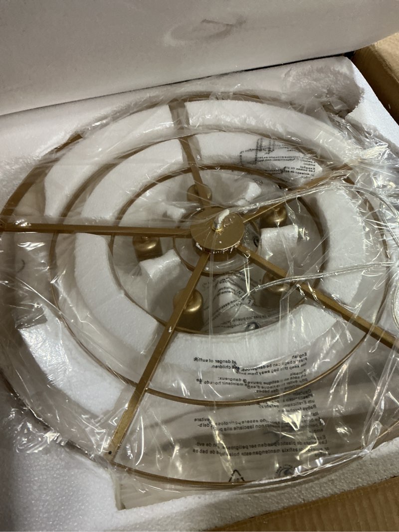 Condition photo showing New/Like New for 24" capiz shell chandelier, 5 light gold dining room light fixture modern coastal chandeliers for bedroom bathroom kitchen and foyer(white seashell lighting fixtures) gold white 5 light capiz shell chandelier
