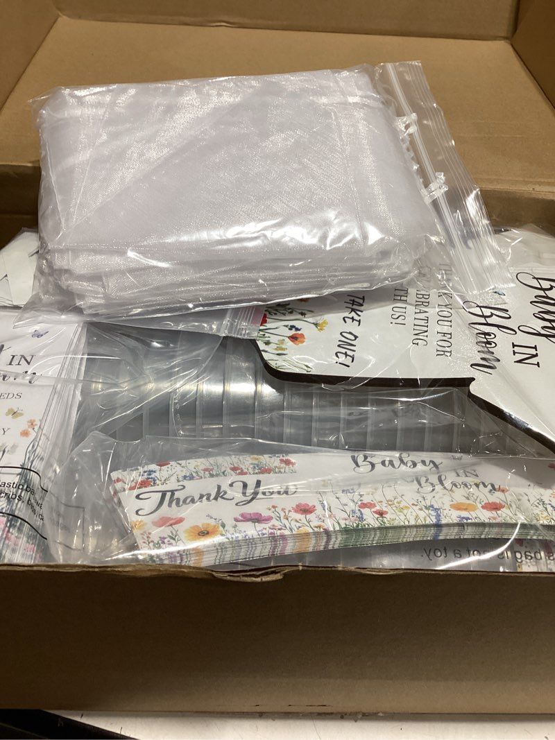 Condition photo showing Good Condition for hushee 151 pcs wildflower baby in bloom baby shower decorations, include 1 greenery sign 50 wildflower seed packet 50 mini grow flower pots with 50 bags babys in bloom favors for gender reveal gift