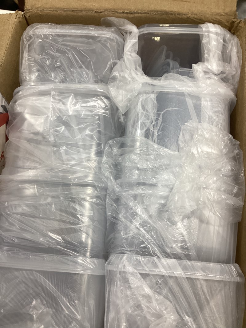 Condition photo showing As Is for SNSLXH Airtight Food Storage Containers with Lids, 24 pcs Plastic Pantry Organizers and Storage Canisters for Cereal, Dry Food, Flour and Sugar, BPA Free, Includes 24 Labels