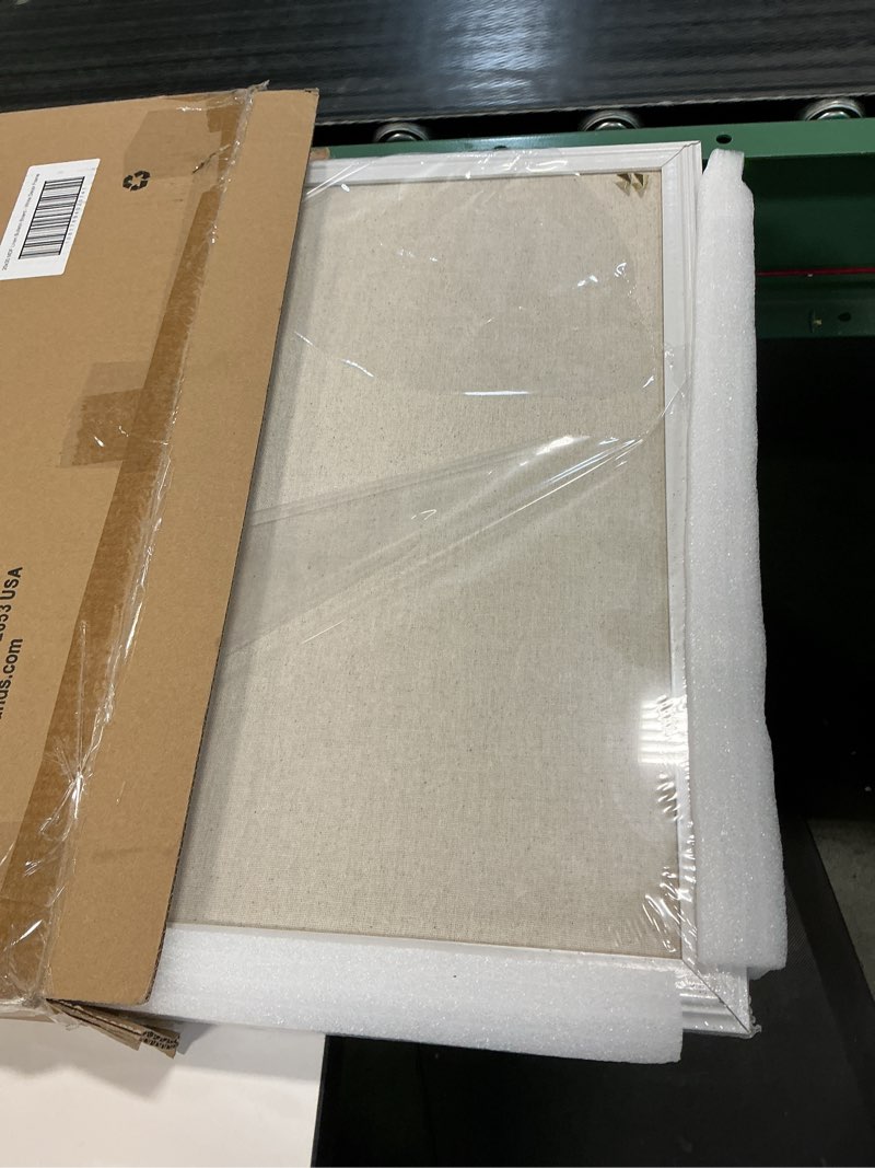 Condition photo showing Good Condition for U Brands Farmhouse Linen Bulletin Board, 30" x 20", White Wood Style Frame, Includes Push Pins 30"x20" Natural Linen