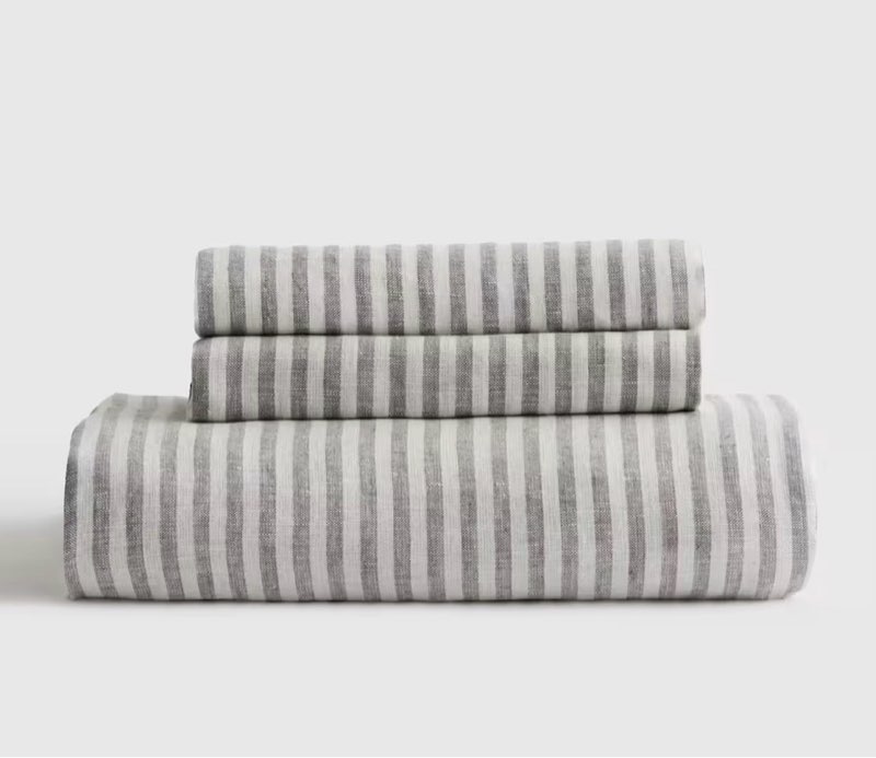 quince european flax linen oversized lumbar pillow cover queen/full white/stripe