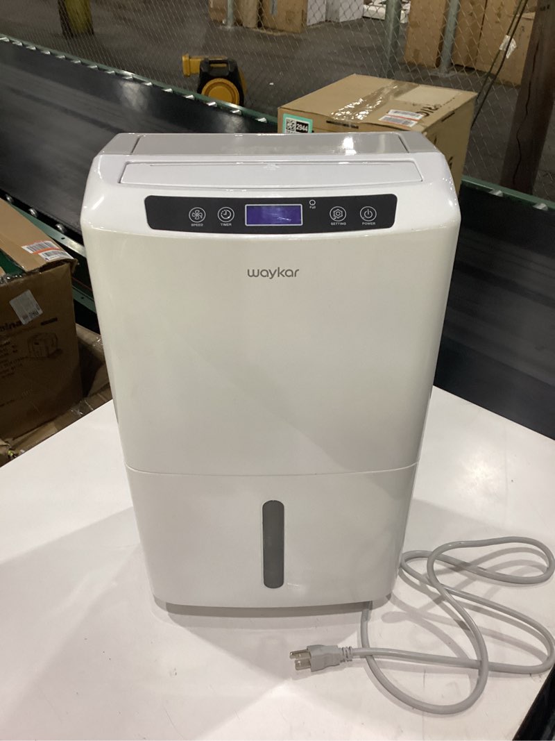 Condition photo showing New/Like New for **not tested**  waykar 34 pints energy star dehumidifier for spaces up to 2,000 sq. ft at home, in basements and large rooms with drain hose and 0.66 gallons water tank 34 pints 2000 sq. ft