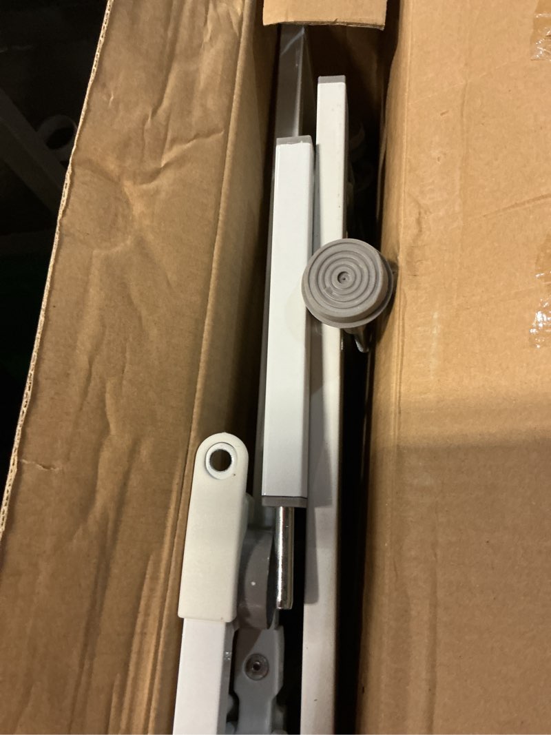 Condition photo showing As Is for regalo safety 29-38.5" baby gate for doorways & bottom of stairs, pressure mounted baby gate with door for babies, toddlers & pets, tested & safe for 30 years, american designed, american owned, white white 29-38.5"w x 30"h