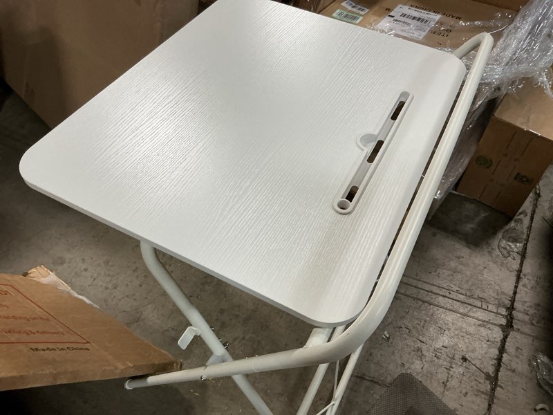 Condition photo showing Good Condition for Mlaea Square Folding Table,Stylish White Coffee Table with Anti-Slip Footpads and Metal Frame,Multifunctional Sofa Side Table for Bedroom Lounge Office(Size:65 * 51 * 79CM,Color:White) 65*51*79CM White