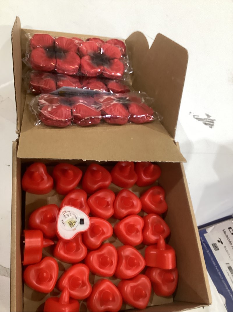 Amagic 4000 Pieces Red Artificial Rose Petals with 50 Red Heart LED Tea Lights, Rose Petals and Cand