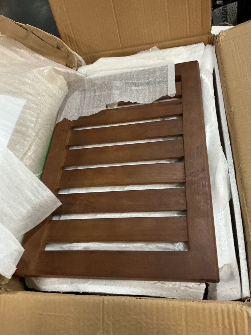 Condition photo showing Good Condition for teak shower bench with storage shelf, shower stool for inside shower, waterproof shower bench seat, shower chair for inside shower, wood bench, bathroom bench (natural wood) (wood)