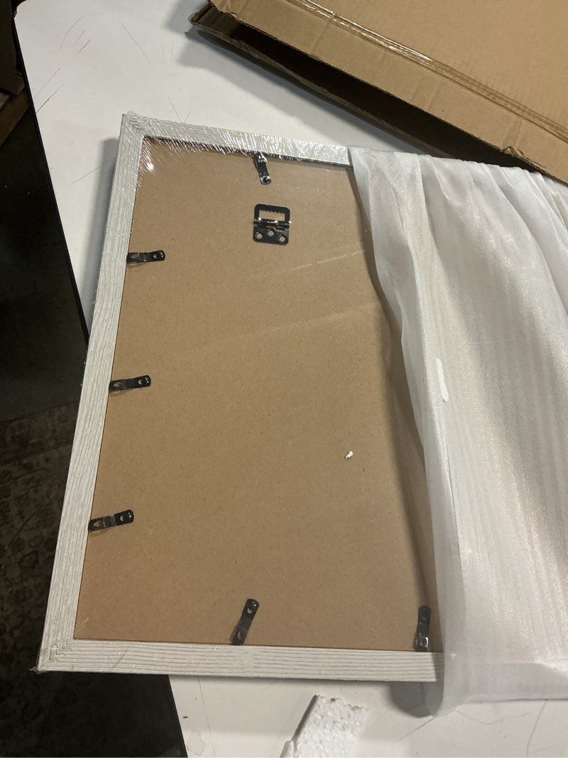 Condition photo showing New/Like New for 16x24 Frame Set of 3, White Wood Grain 16x24 Poster Frame for Gallery Wall Mounting (3 Pack,White) 16x24 - 3 pack Rustic White