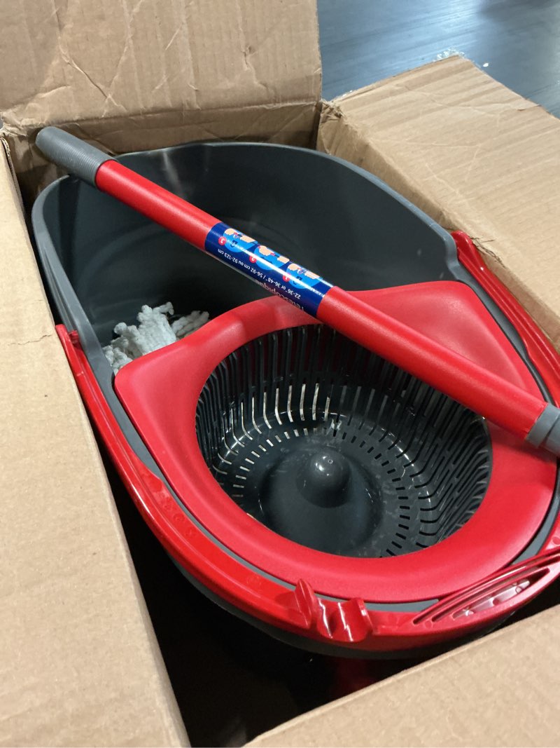 Condition photo showing As Is for o-cedar easywring microfiber spin mop, bucket floor cleaning system, red, gray, standard easywring spin mop & bucket