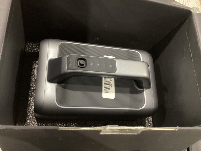 Condition photo showing As Is for used not tested nebula mars 3 outdoor portable projector, 1000 ansi lumens, ai-powered image, built-in battery with 5 hour playtime, android tv, 200 inch home theater, for backyard, office and business, and camping