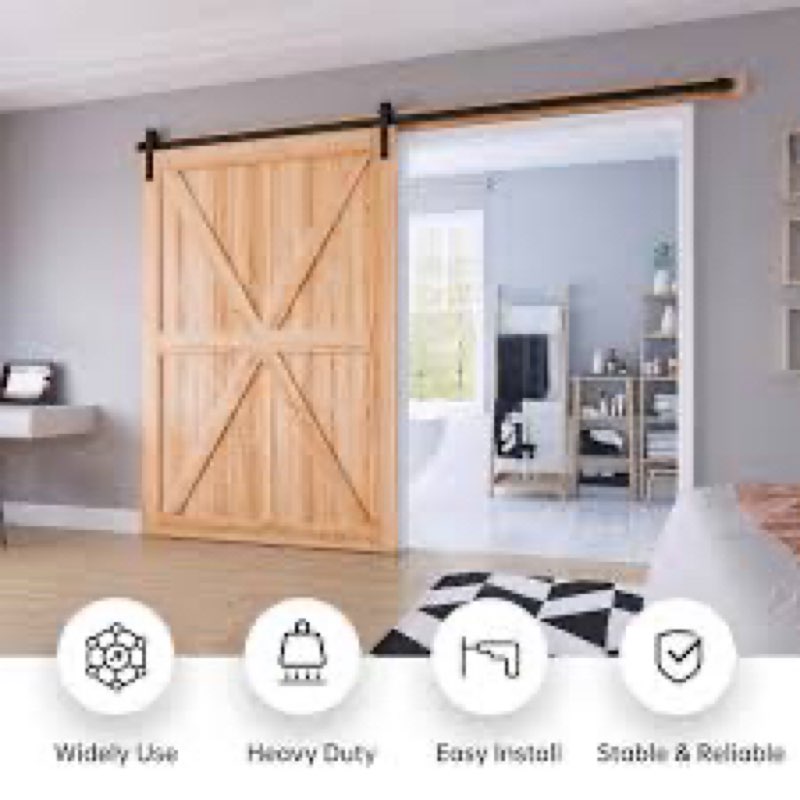 EaseLife 9 FT Double Door Sliding Barn Door Hardware Track Kit,Basic J Pulley,Heavy Duty,Slide Smoot