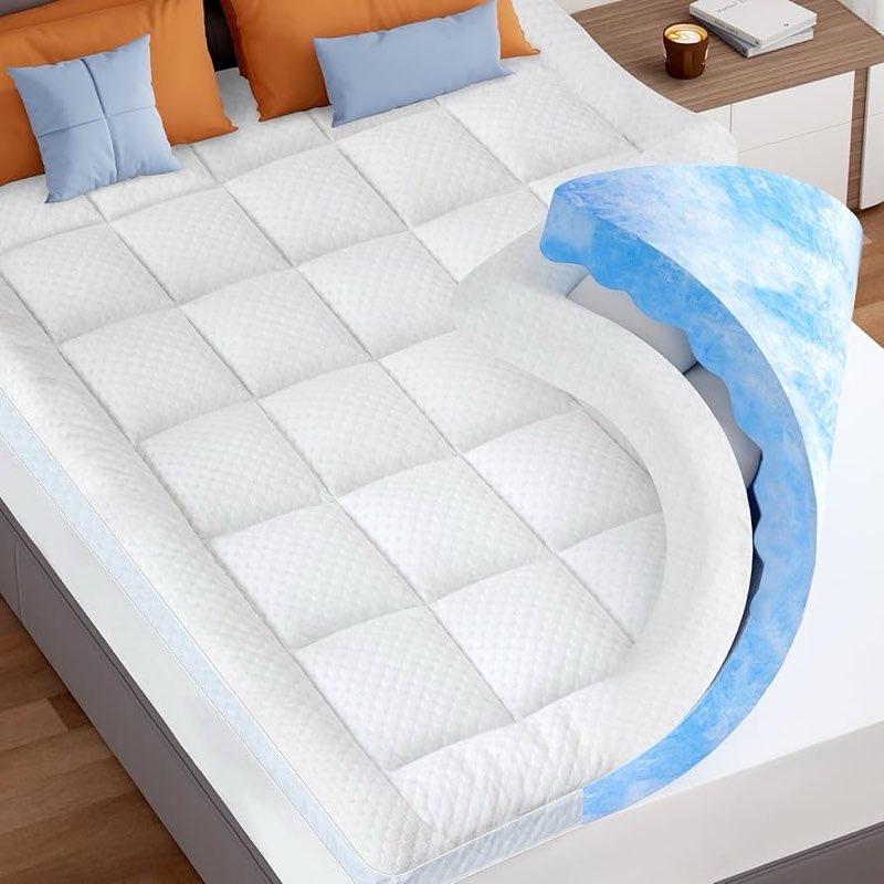 KAYFIA Dual Layer 3 Inch Memory Foam Mattress Topper King, 2 Inch Cooling 7-Zone Gel Memory Foam Plu