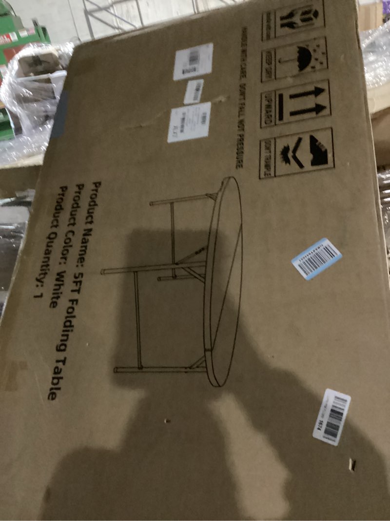 Condition photo showing New/Like New for 5 ft round folding tables with carrying handle 60 inch heavy duty portable plastic commercial table steel legs for party, dining, wedding, events, picnic indoor, outdoor (white,1 pack) 5 ft white 1