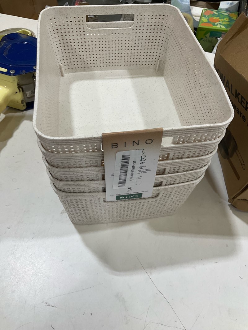 Condition photo showing Good Condition for bino | woven plastic basket | small (natural), 5-pack | the jute collection | home organization, space - saving storage, stylish design | jute basket | plastic storage basket natural 5pk- s