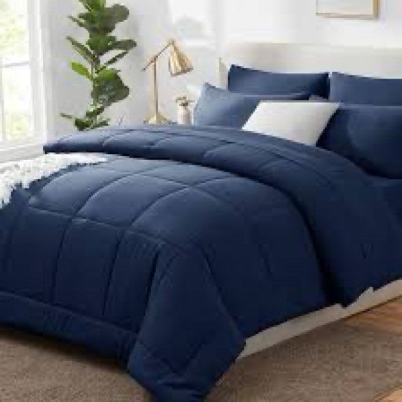 CozyLux Oversized Queen Comforter Sets Navy Blue, 7 Pieces Bed in a Bag, Ultra-Soft All Season Beddi