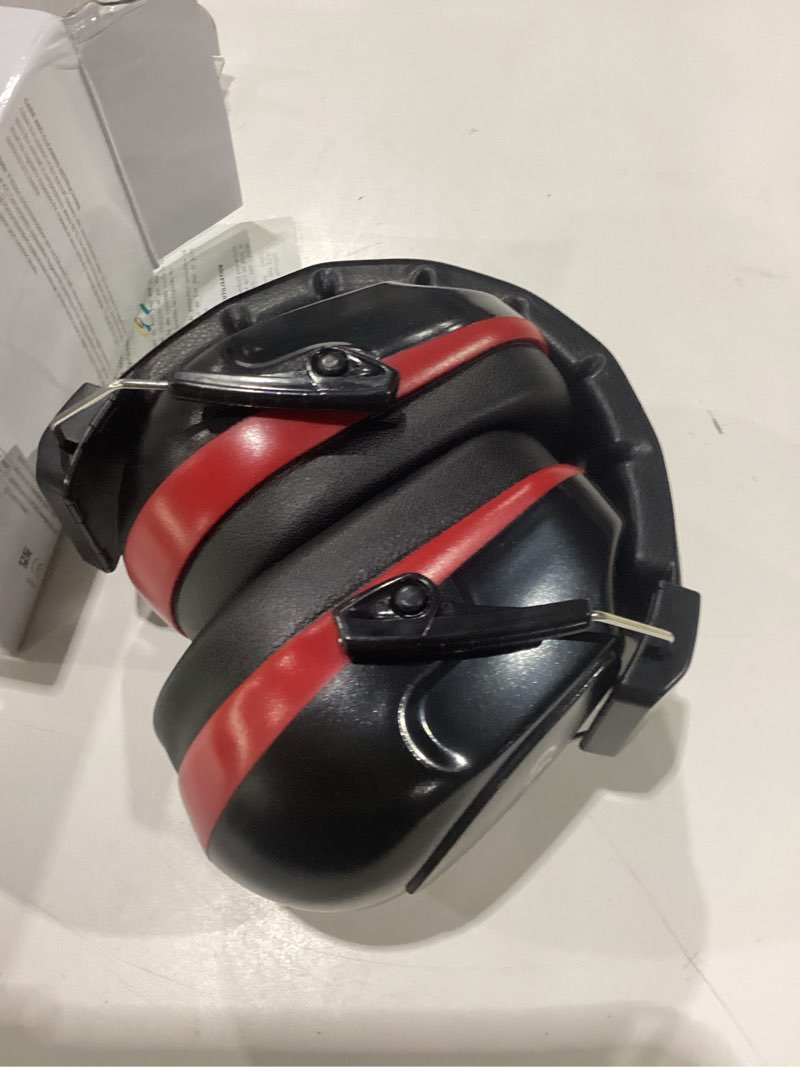 Condition photo showing New/Like New for noise reduction ear protection ear muffs, shooting ear protection, snr 28db noise cancelling headphones for adults kids autism, hearing protection for shooting,gun range,mowing black with red