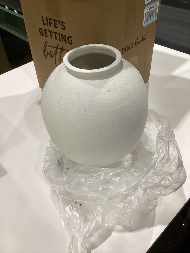 Condition photo showing Good Condition for Large White Ceramic Vase - 9.8 Inch Rustic Farmhouse Vase for Home Decor, Minimalist Tall Vases for Living Room, Table, Bathroom, Holiday & Weddings (Sandstone White) Sandstone White 9.8 inch