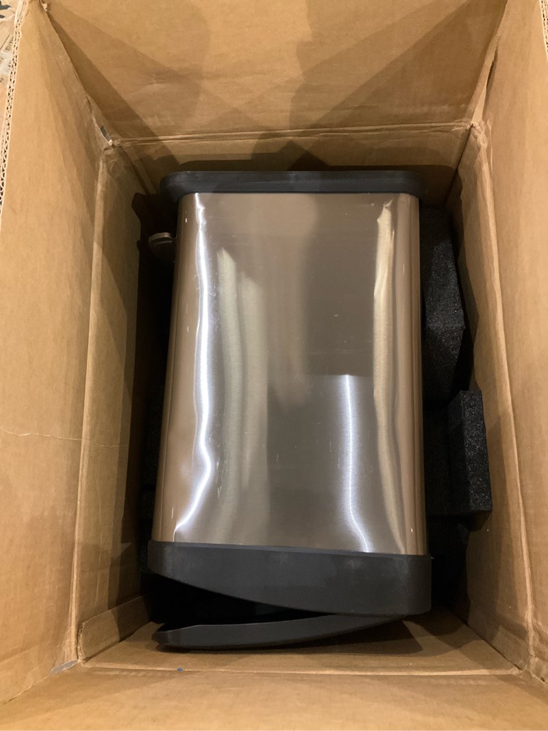 Condition photo showing As Is for Elama Stainless Steel Trash Can/Recycling Bin (3 x 4 Gallon)