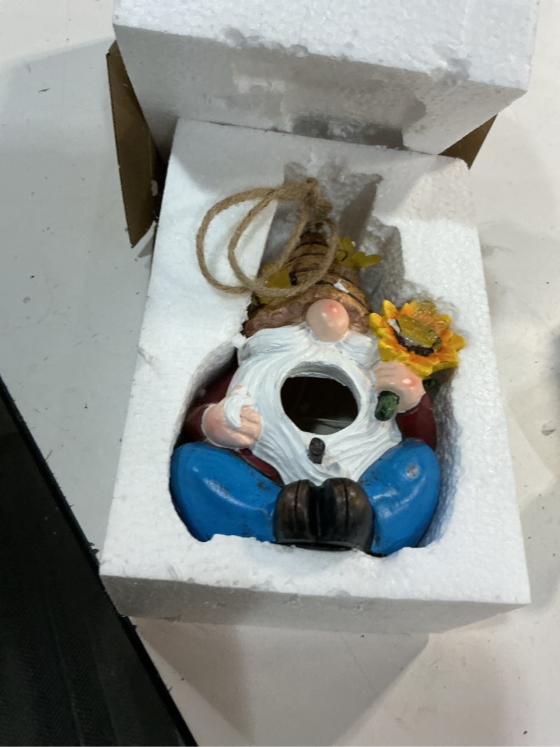 Condition photo showing Good Condition for bird house for outside, birdhouses for outdoors, decorative bird houses, hanging funny bee solar gnome birdhouse for outside cardinal bluebird wild birds d-bee solar gnome