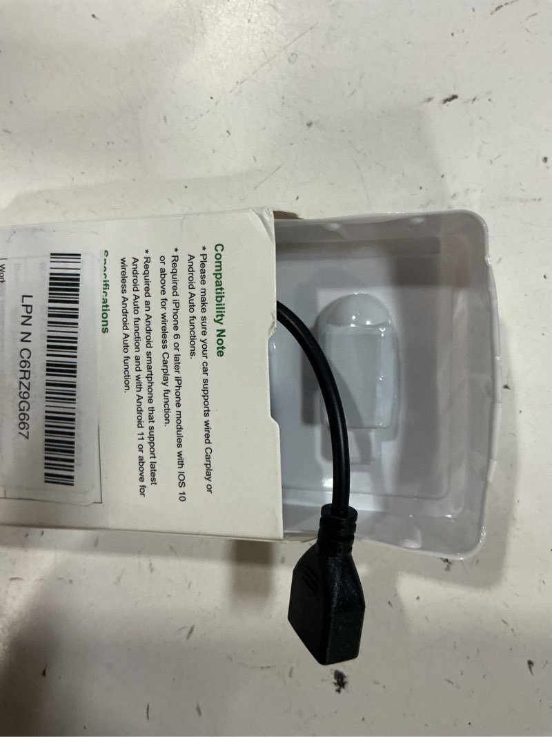 Condition photo showing As Is for 2-in-1 wireless carplay & android auto adapter, plug & play carplay dongle converts wired to wireless, fast auto-connect, no delay, compact design for iphone & android with usb/usb-c port(black)
