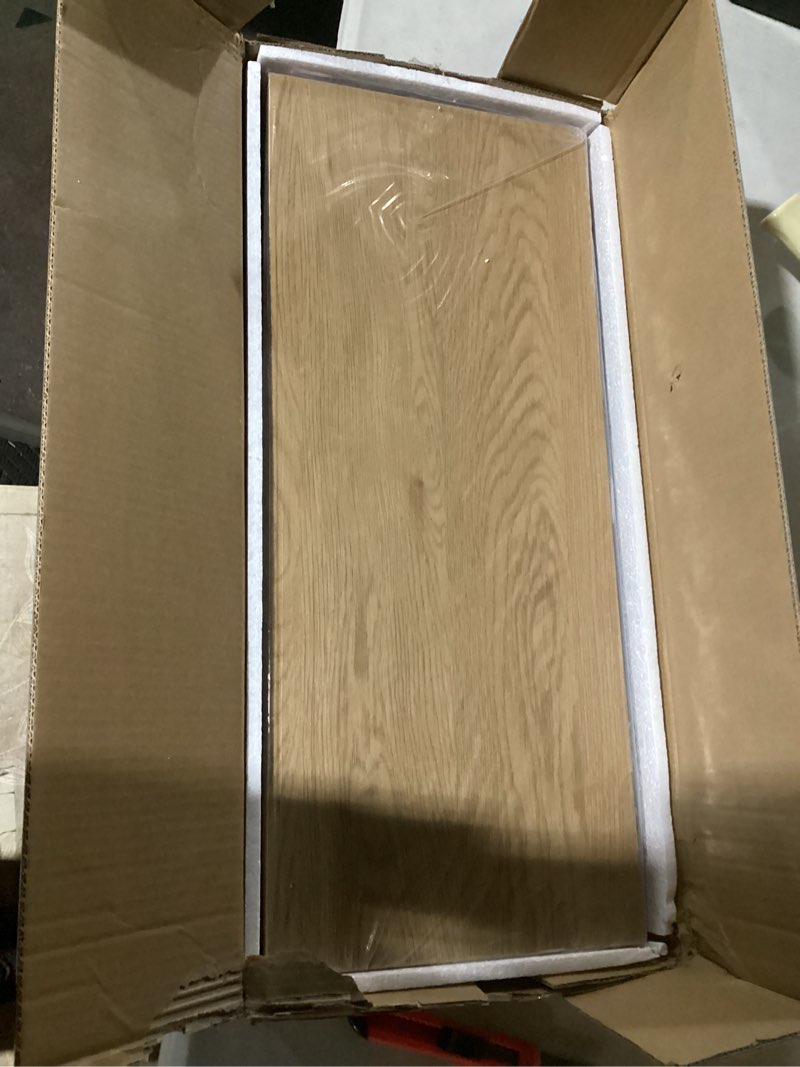 Condition photo showing As Is for Fun Memories 24 Inch Floating Shelves Wall Mounted, 10 Inch Deep Wall Shelves, Rustic Wood Shelves for Wall Storage, 24 x 10 Floating Shelf for Living Room Bathroom Bedroom, Oak, Set of 2