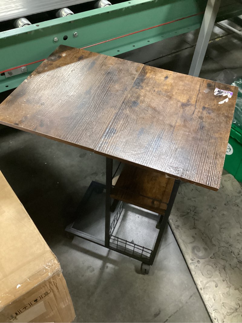 Condition photo showing As Is for c shaped sofa side table with wheels, rolling small coffee table with drawer, portable tv tray table for couch, bedside table with storage, narrow nightstand for bedroom, end tables living room black large (with drawer & wheels)