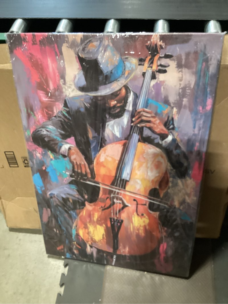 Condition photo showing New/Like New for swqylb black music wall art abstract jazz wall decor african american painting canvas musical instruments pictures classroom music men room decor framed (black, (24.00" x 36.00")) black 24.00" x 36.00"