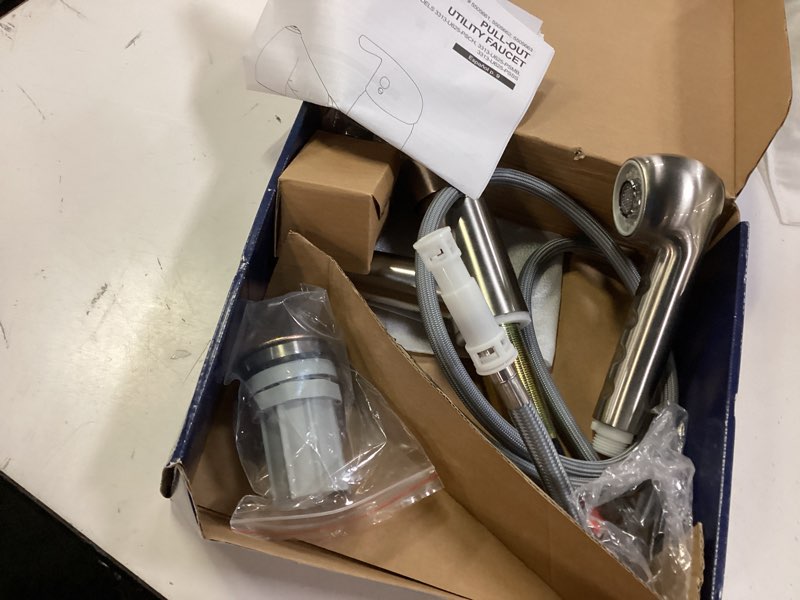 Condition photo showing Good Condition for project source stainless steel 1-handle deck-mount utility faucet with pulldown sprayer