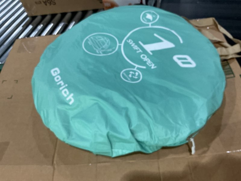 Condition photo showing New/Like New for gorich easy pop up beach tent for 3-4 person, upf 50+ uv protection beach umbrella sun shelter, portable lightweight shade with easy foldable & instant setup turquoise 3 person