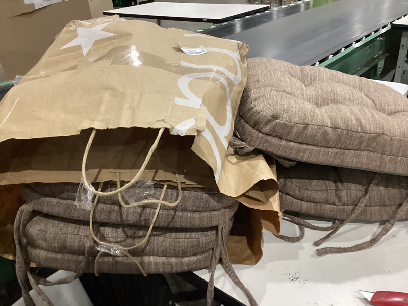 Condition photo showing As Is for shinnwa kitchen chair cushions set of 4, dual-layer memory foam dining chair cushions, patented design seat pads with ties, 16.5 x 16.5 x 3.5in, 4 pack, light brown 4 count (pack of 1) light brown