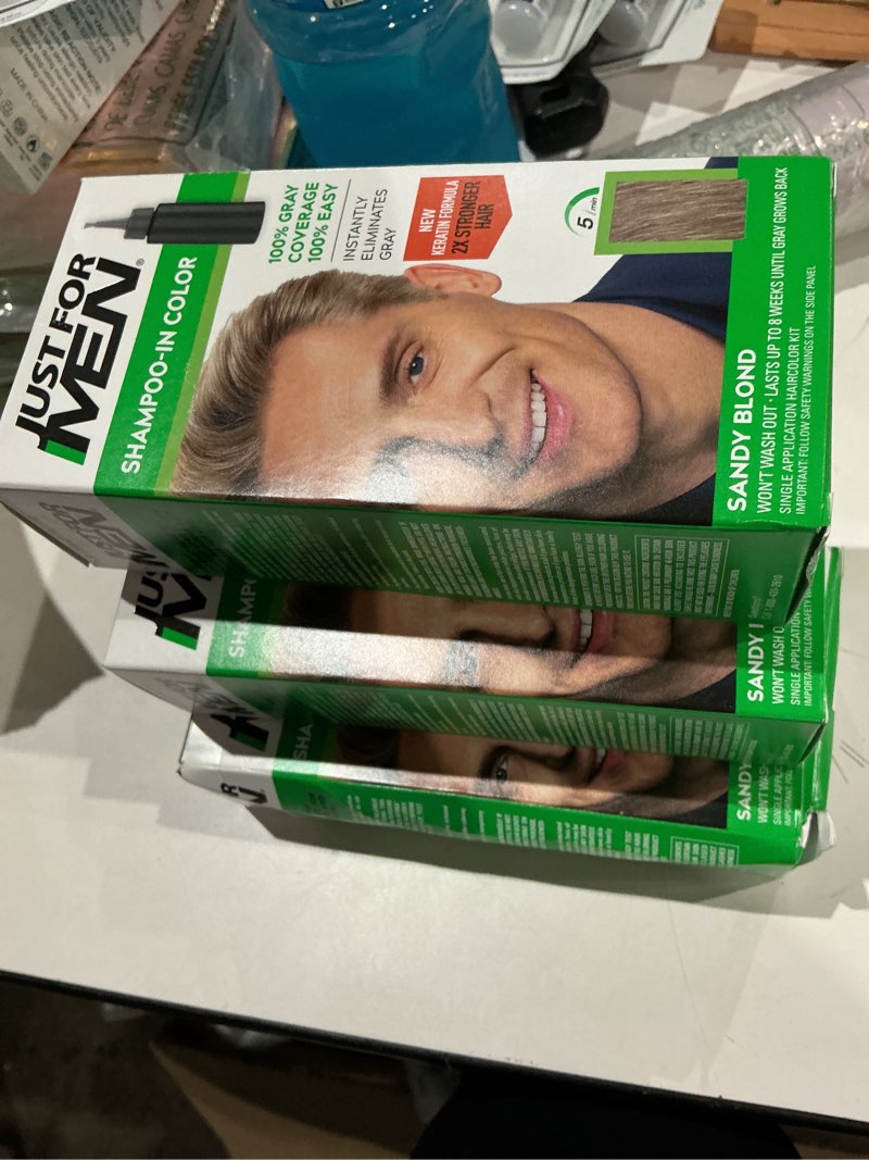 Condition photo showing Good Condition for just for men shampoo-in color (formerly original formula), mens hair color with keratin and vitamin e for stronger hair - sandy blond, h-10, pack of 3