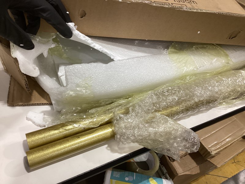 Condition photo showing As Is for DR.IRON Gold Coat Racks, Metal Coat Racks Freestanding with Crossbar and Heavy Base, Modern Coat Rack Stand, L Shaped Clothing Rack for Entryway, Bedroom, Living Room or Office L-150CM