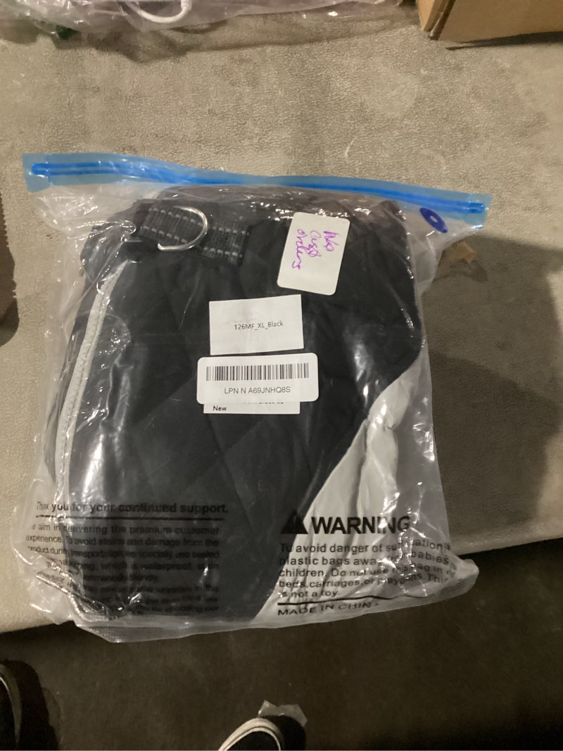 Condition photo showing Good Condition for FUAMEY Dog Coat for Large Dogs,Waterproof Dog Winter Jacket with Harness Built in Puppy Cold Weather Coats Reflective Pet Vest with Zipper Warm Fleece Dogs Snowsuit Windproof Black XL XL(chest:30in? Black