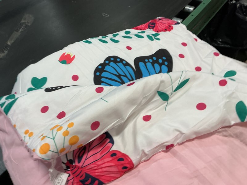 Condition photo showing As Is for Girls Butterfly Comforter Set Queen Size 7 Piece Bed in A Bag Colorful Flowers Leaves Bedding Set for Kids Teens Super Soft All Season Butterfly Queen