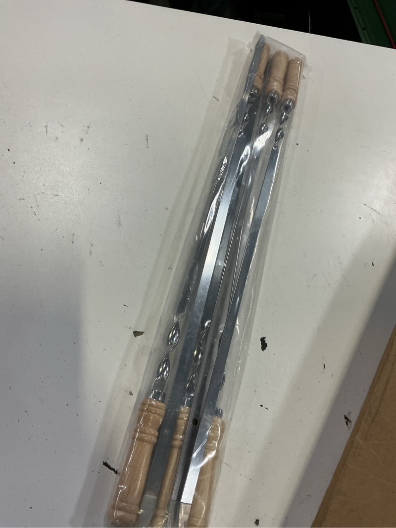 Condition photo showing New/Like New for flat kabob skewers 23.5 inch long,7/8 inch wide heavy duty stainless steel grilling bbq skewer with wood handle for making koubideh persian brazilian chicken shrimp kebab-set of 6