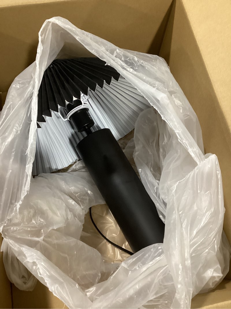 Condition photo showing New/Like New for Modern Table Lamp with Metal Blade Lampshade and Cylindrical Base, E26 Bulb Compatible, Contemporary Accent Light for Living Room, Bedroom, Office (Black)