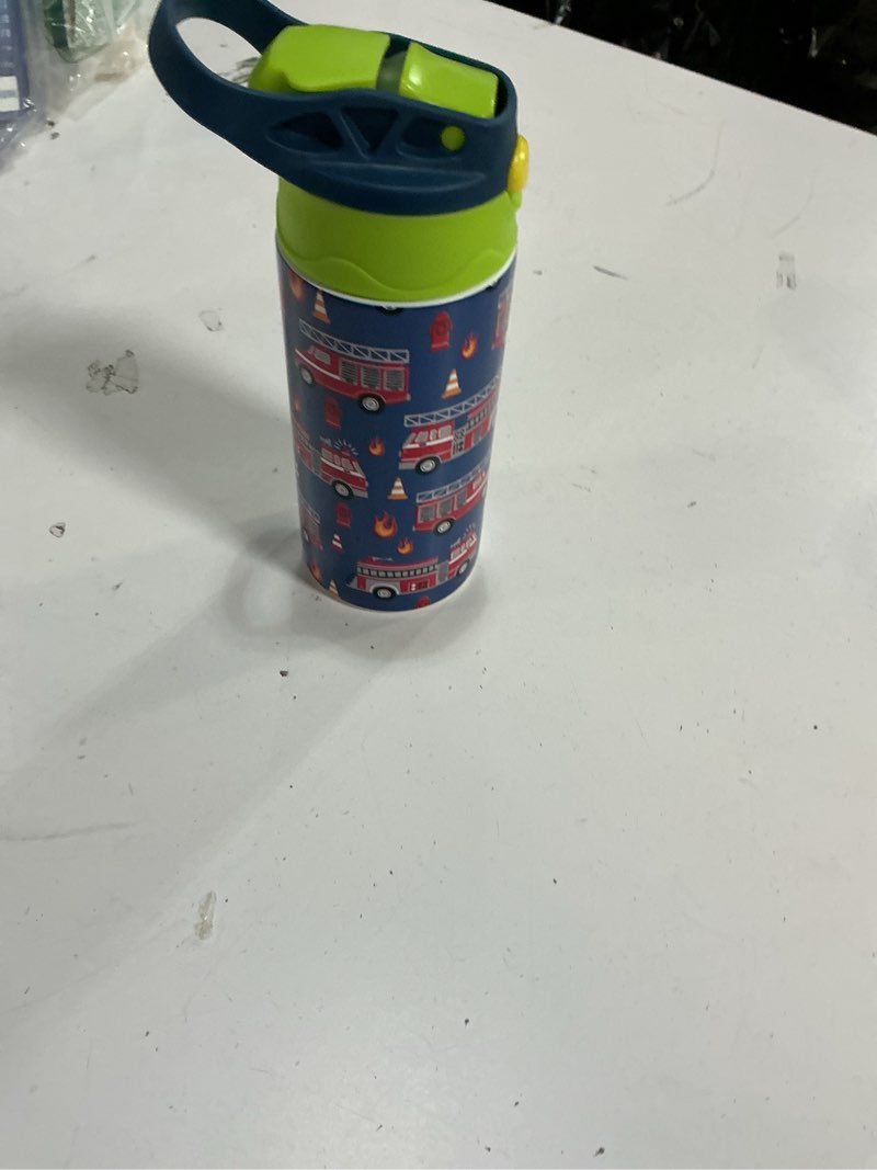 Condition photo showing Good Condition for Fire Trucks Kids Water Bottle with Straw Lid Insulated Stainless Steel Reusable Tumbler Leakproof Vacuum Boys Girls Toddler School Sports 12oz 12 Ounces A003