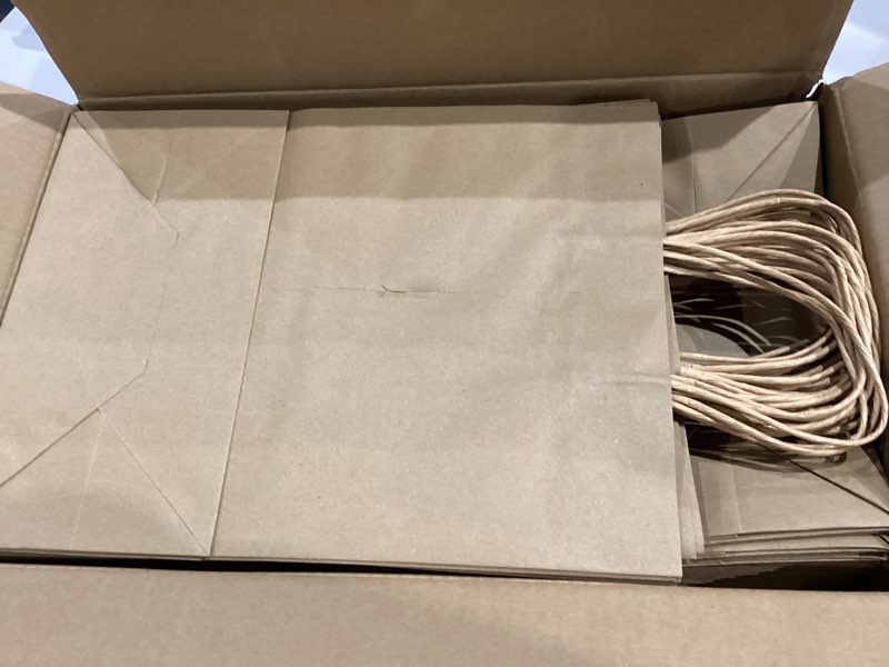 Condition photo showing Good Condition for RACETOP 50 Pcs Kraft Shopping Bags 10x5x13 In Brown Paper Bags with Handles Bulk, Recycled Paper Gift Bag for Birthday Party Favors Grocery Retail Shopping Business Brown 10*5*13 1 Count (Pack of 50)