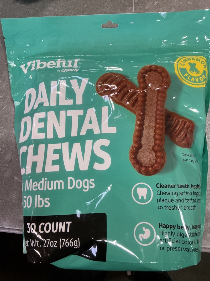 Vibeful daily dental chews for medium cinmamon dog25-59 30 count 