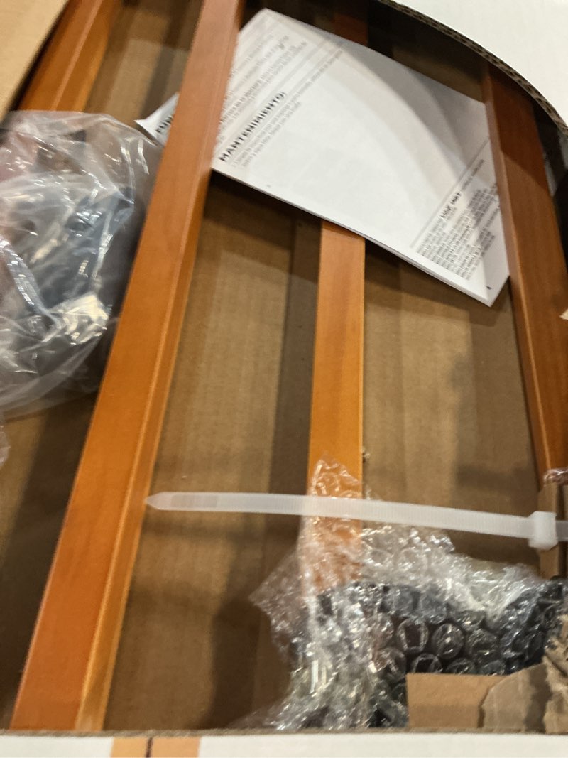 Condition photo showing As Is for ingenuity wood banister & stair safety pet and baby gate, 32"-48" wide, 33" tall, install banister to banister or wall, or wall to wall in doorway or stairway, banister and hardware mounts - cherry oak