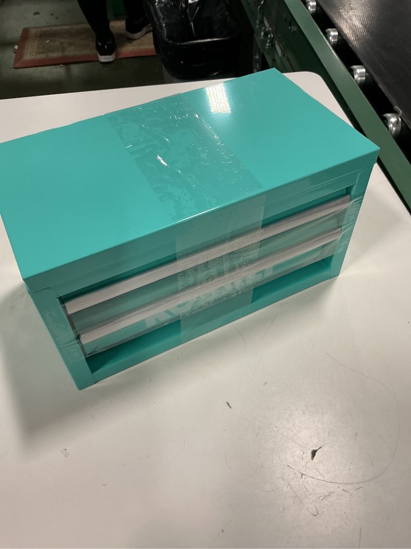 Condition photo showing As Is for Mini 2-Drawer Steel Tool Box Teal Color Teal 2 Drawer