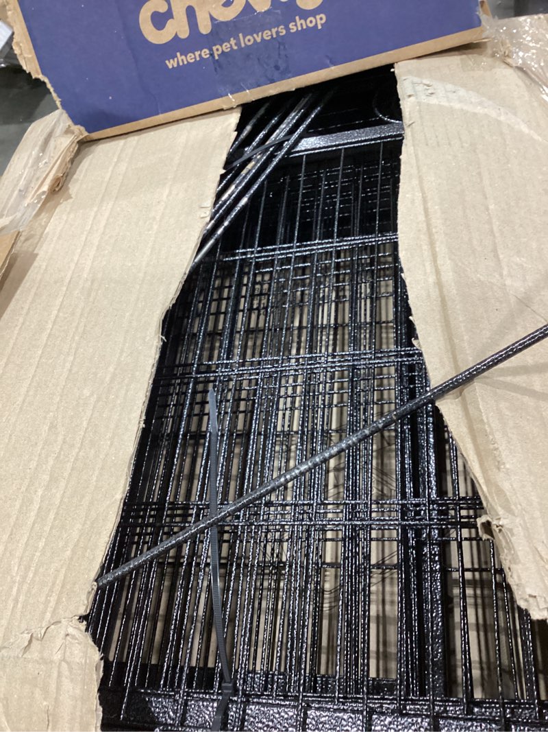 Condition photo showing As Is for amazon basics portable, foldable metal wire dog crate with removable tray, single door, divider panel, quick setup, 30 x 19 x 21 in, black 30.0"l x 19.0"w x 21.0"h single door w/ divider