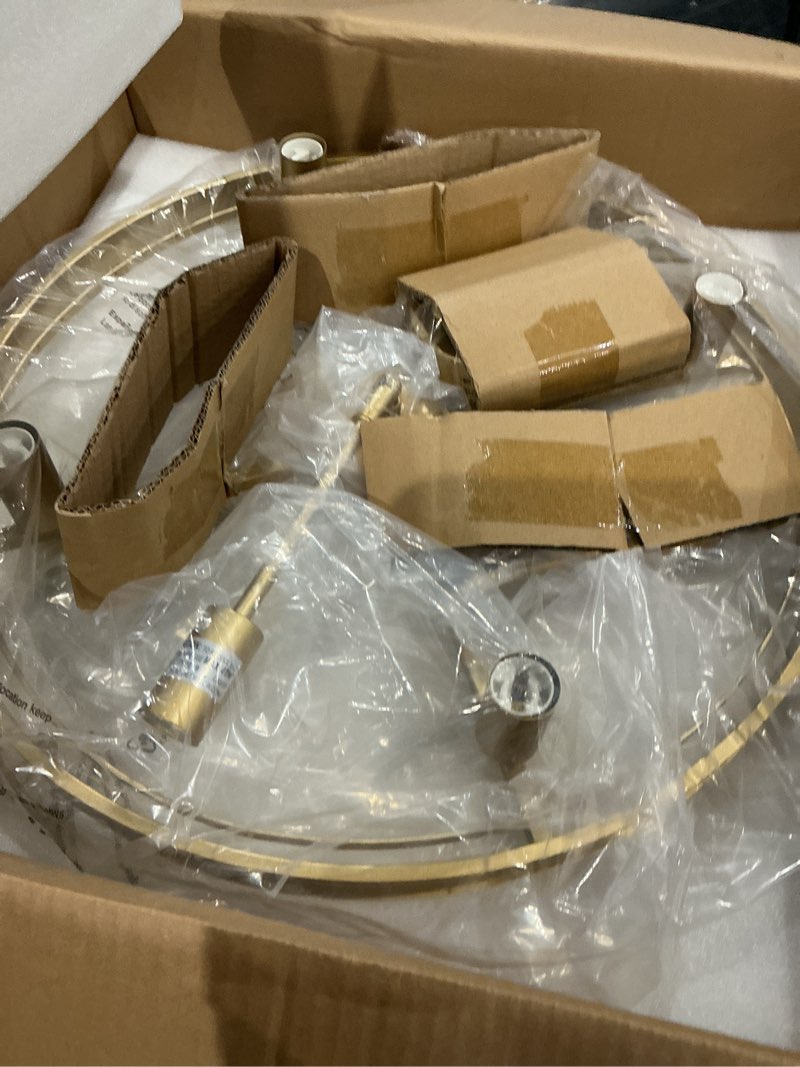 Condition photo showing As Is for catiner modern crystal chandeliers,gold 20” round chandeliers for dining room 3 tiers 7 lights luxury k9 crystal ceiling pendant light fixture for foyer bedroom closet gold small-20”
