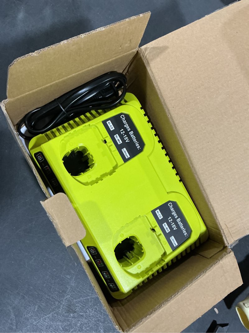 Condition photo showing As Is for 2Ports 18V Battery Charger P117 P118 Replacement for Ryobi 18Volt ONE+ Batteries Dual Port Charger Compatible with Ryobi 12V-18V Li-ion & NiCad NiMh Battery P100 P102 P103 P105 P107 P108 Green & Black