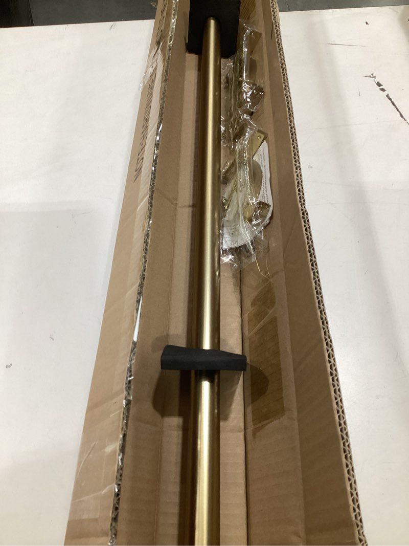 Condition photo showing Good Condition for single curtain rods for windows 48 to 84 inch(4-7ft),1 inch diameter adjustable heavy duty drapery rods,with modern square aluminum alloy finials,warm gold 48-84" warm gold