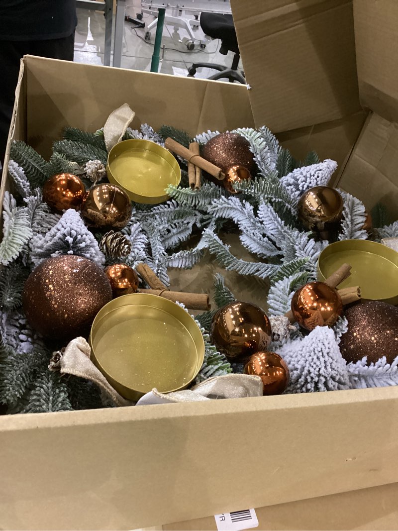 Condition photo showing New/Like New for Large Christmas Dining Table Centerpiece Wreath Decoration, 3 Arms Christmas Candlestick Wreath Arrangement for Home Indoor Dining Room Kithchen Decor, 28 Inch Diameter