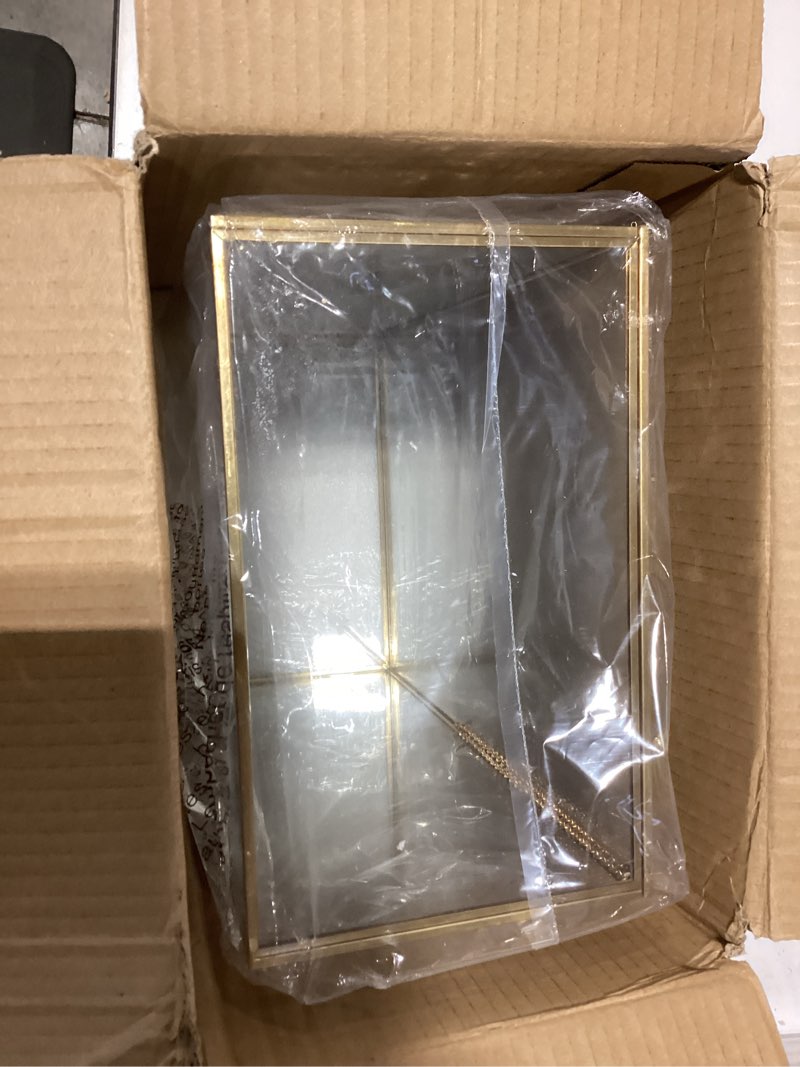 Condition photo showing As Is for Vintage Glass Jewelry Box Keepsake Box with Hinged Lid and Mirrored Bottom, Great for Storage Trinket/Jewelry/Card/Photo, Gold Decorative Box for Dresser (Glod/Transparent, X-Large) X-Large Glod / Transparent