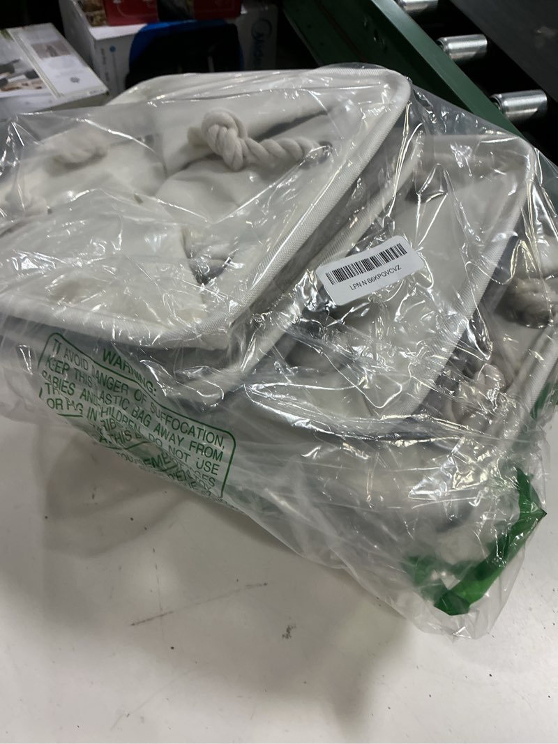 Condition photo showing Good Condition for cube storage bins, 6 pack collapsible fabric storage cubes, 11 inch cube organizer bins with handles (white/gray) 10.5*10.5*11inch white grey