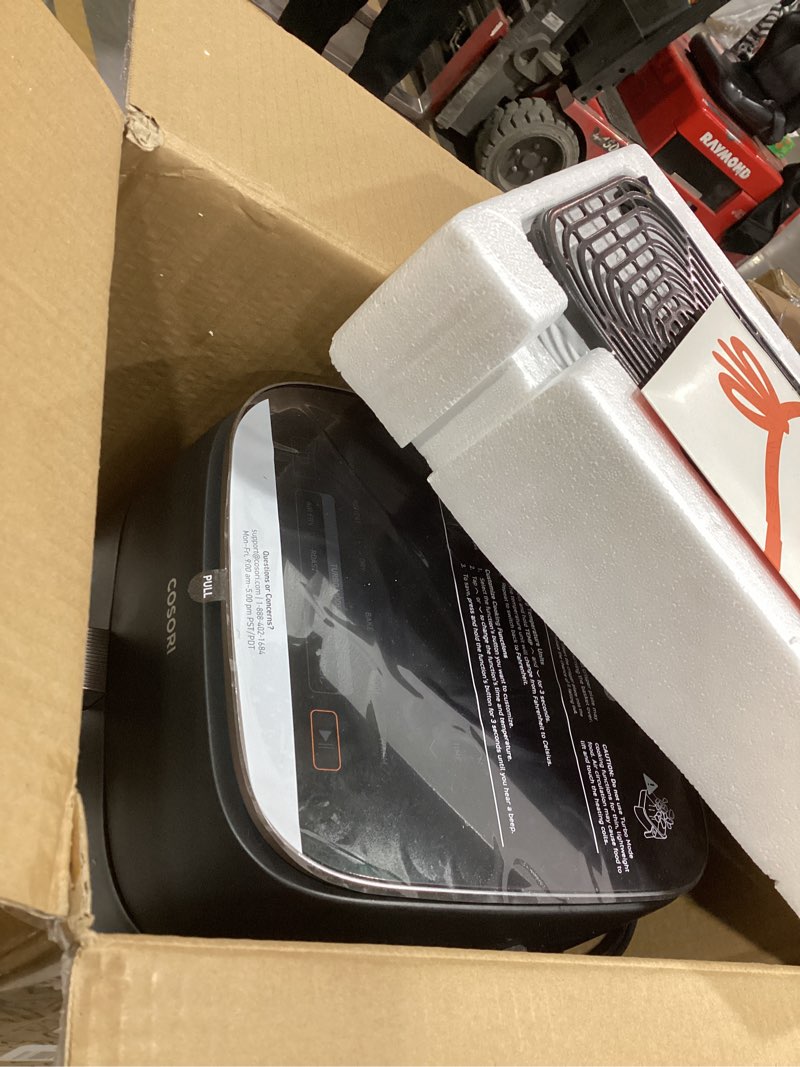 Condition photo showing Good Condition for Cosori 9-in-1 TurboBlaze Air Fryer 6 Qt, Premium Ceramic Coating, 90°–450°F, Precise Heating for Even Results, Air Fry, Roast, Bake, Broil, Dry, Frozen, Proof, Reheat, Keep Warm, 120V, Dark Gray Dark Gray 6QT Air fryer